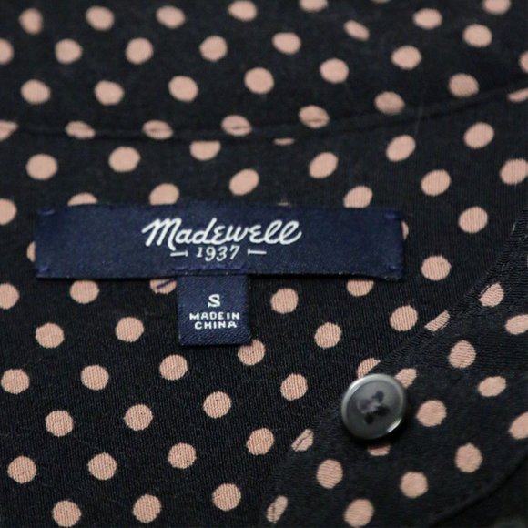 Madewell Black Cream Polka Dot 100% Viscose Long Sleeves Tunic Shirt Dress S - Picture 7 of 14